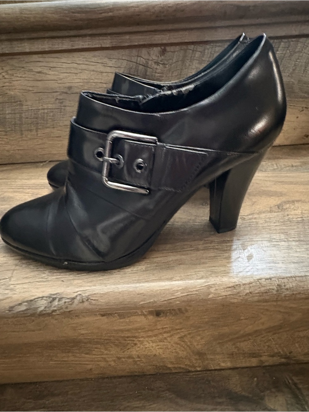 Franco Fortini Black Buckle High-Heel Ankle Shoes